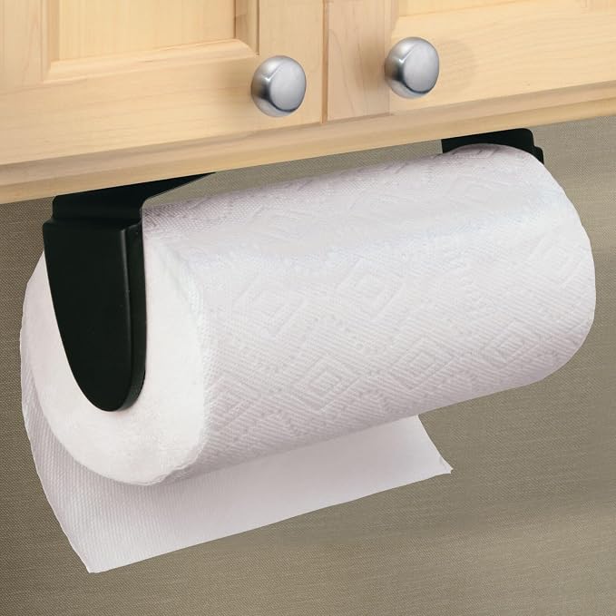 mDesign Metal Wall Mounted Paper Towel Holder Dispenser for Walls or Under Cabinet in Kitchen, Pantry, Cupboard, Sink Storage, Holds Jumbo Rolls - Omni Collection - Matte Black - Image 3