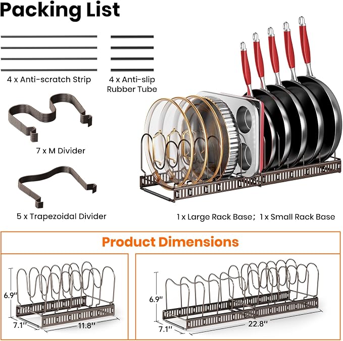 MUDEELA Pots and Pans Organizer Rack under Cabinet and Expandable Pots Organizer for Cutting Board, Cast-iron Pan Bundle - Image 9