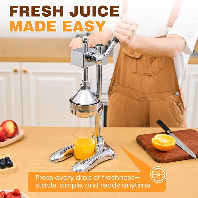 Stainless Steel Manual Citrus Juicer with Stable Countertop Base | Cast Iron Juicer, Hand Juice Squeezer, Gear-Drive Rotary Press for Oranges, Lemons, Pomegranates - Image 7