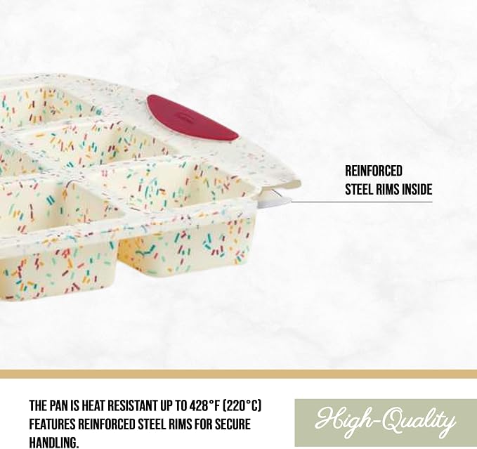Trudeau Brownie Pan – White Confetti/Fuchsia, 12 Cavity Nonstick Bakeware for Brownies, Mini Cakes, Muffins, Dessert Bars, Easy Release, Dishwasher Safe - Image 3