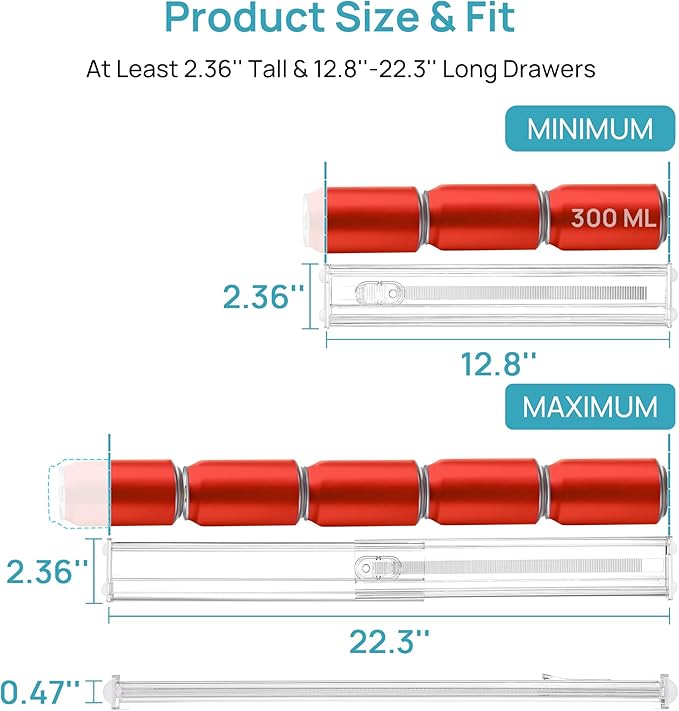 Vtopmart 12 Pack 2.36" Short Upgrade Drawer Dividers for Kitchen Drawer, 12.8"-22.3" Expandable Kitchen Drawer Organizer, Clear Plastic Organizer Separator for Flatware, Utensil, Cutlery, Underwear - Image 2