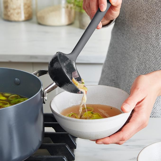 GreenPan Silicone 7 Piece Cooking Utensil Set, Ladle, Turners, Spatula, Spoons, Whisk, Flexible Nonstick Kitchen Tools Rigid Steel Core, Heat-Resistant, Anti-Slip Handle BPA-Free Dishwasher Safe, Gray - Image 3