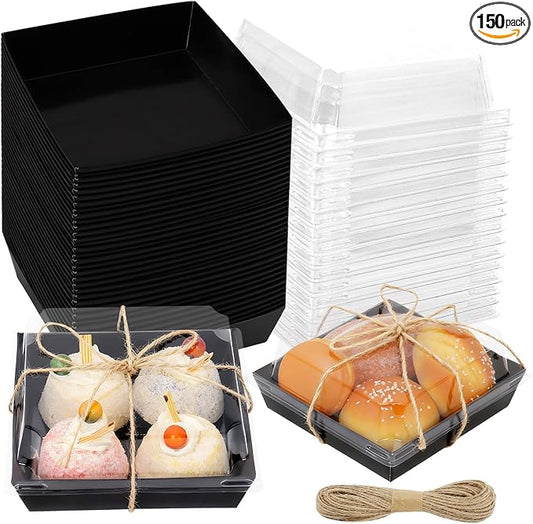 Charcuterie Boxes with Clear Lids - Set of 150, 5.3x4.9x2.5 Disposable Food Containers with Lids, Bakery Boxes for Swiss Roll, Sandwich, Strawberries, Slice Cake, Cookies by DERZIFUN