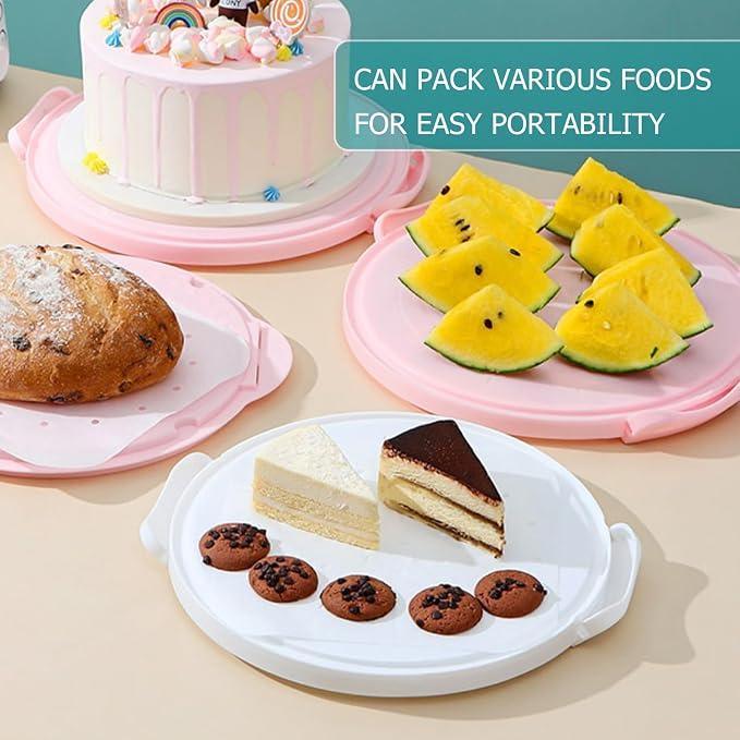 Cake Carrier Round Cake Stand Plus Height Cake Container with Cupcakes Pad, Handle, Lid Reusable Package Box for Transporting Desserts,Pie,Toast,Fruit (10" Pink) - Image 3