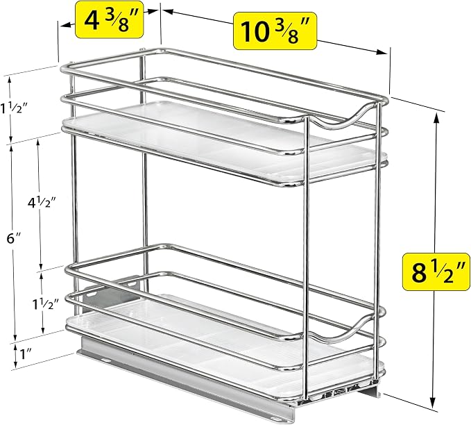 LYNK PROFESSIONAL® Pull Out Spice Organization for Cabinets - 4-3/8 inch Wide – Spice Rack for Inside Cabinets, Slide Out Spice Rack Organizer for cabinet – Pull Out Spice Rack, Sliding 2 Tier Chrome - Image 5