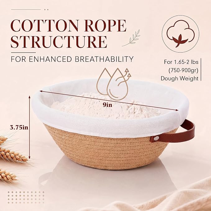 Hushee 8 Pack Cotton Rope Banneton Bread Proofing Basket Set, Sourdough Proofing Baskets with Breathable Liners Covers for Artisan Bread Baking, Home Dough Fermentation Basket Supplies, 9 Inch - Image 2