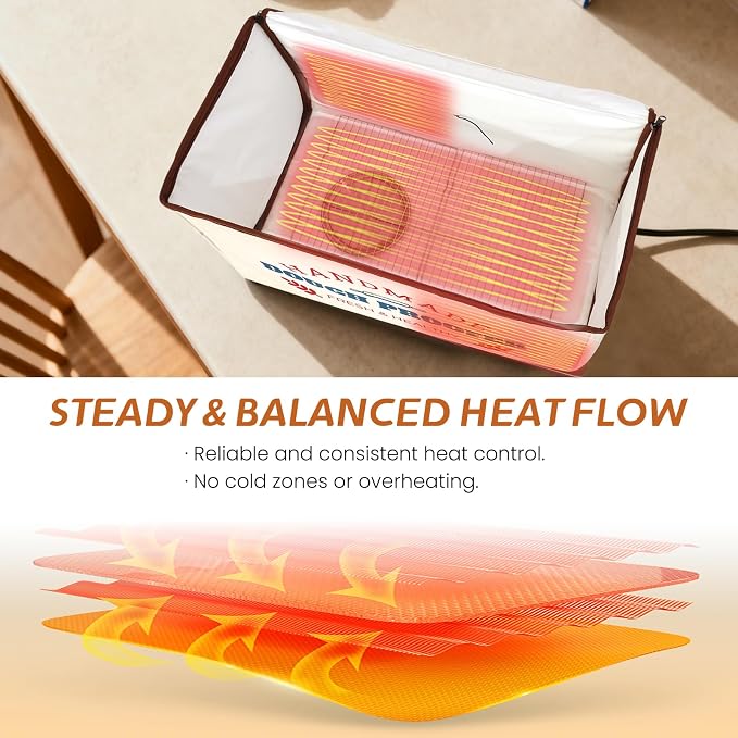 Extra Large Dough Proofing Box50-130°F, 3-Sided Heat 24HTimer | Extra-large foldable proofing box includes 3-sided heat, 50-130°F control, beep alert and storage bag for dough and seedlings - Image 6