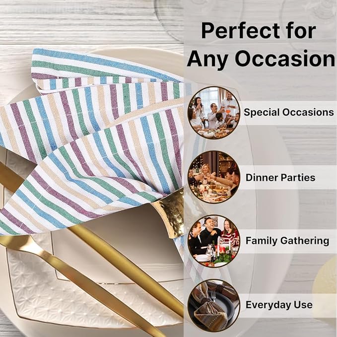 LFH Home 100% Cotton Cloth Salsa Napkin Set of 12 Washable Soft Durable Striped Napkins for Dining Wedding Parties & Daily Use, Reusable Eco-Friendly Fabric Napkins (18x18)-Multi Thanks Giving - Image 5
