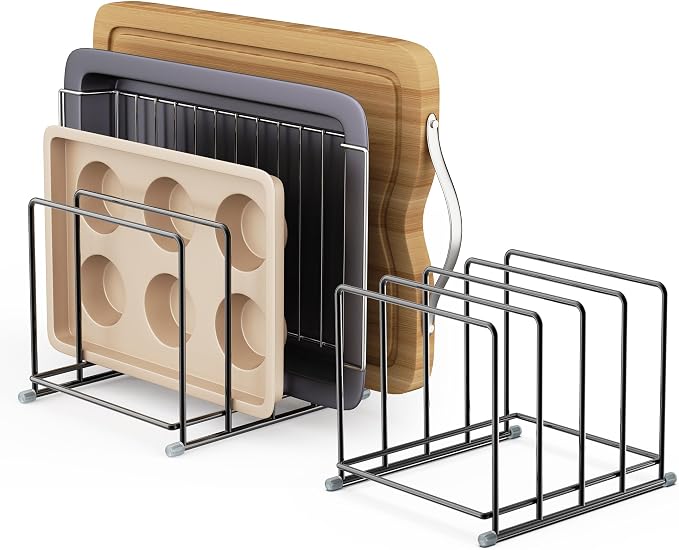 Cutting Board Organizer-1.6in Wide Kitchen Cutting Board Holder Stand for Pan,Baking Sheets,Cookie Sheets with 4 Slots,Baking Sheet Oragnizer(2PC-Large) by PLUVON