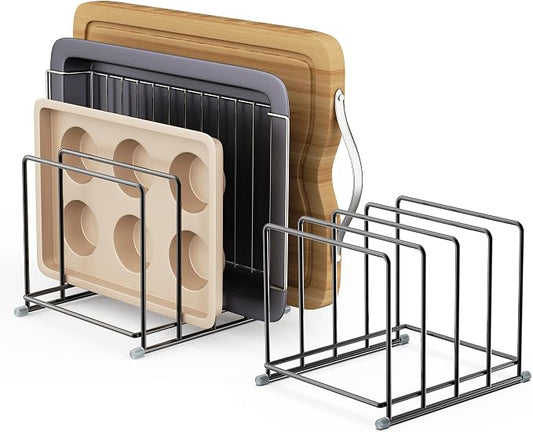 Cutting Board Organizer-1.6in Wide Kitchen Cutting Board Holder Stand for Pan,Baking Sheets,Cookie Sheets with 4 Slots,Baking Sheet Oragnizer(2PC-Large) by PLUVON