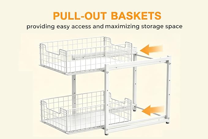 Under Sink Organizer, 2-Tier Pull Out Cabinet Organizer, Kitchen Bathroom Organizer and Storage, Spice Rack for Kitchen, Multi-use Sliding Drawers Shelves (1, white) - Image 7