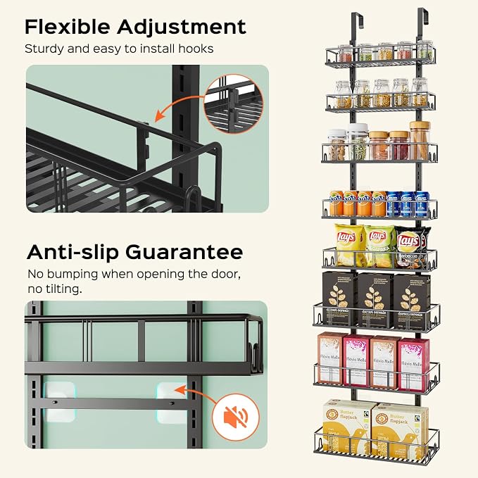 Bunoxea Black 8-Tier Over The Door Pantry Organizer, Pantry Organization And Storage, Metal Hanging Spice Rack Shelves Door, Home & Kitchen Essentials, Laundry Room Bathroom Organization - Image 3
