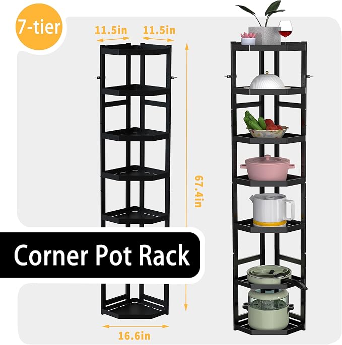 7-Tier Multifunctional Adjustable Pan & Pot Rack for Kitchen, Pan Organizer, Pot Organizer Organization & Storage, Pot Lid Organizer (Corner 7-tier wall mount) - Image 3