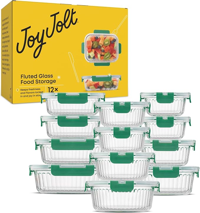 JoyJolt 24pc Borosilicate Glass Storage Containers with Lids | 12 Airtight/Freezer Safe Food Storage Containers for Pantry and Kitchen | Meal Prep Container for Lunch | Glass Tupperware Set - Image 8