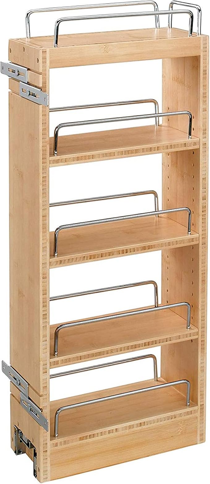 Rev-A-Shelf 8" Pullout Storage Organizer for Wall Kitchen Cabinets, Sliding Adjustable Shelves for Spice Rack or Cans, Wood and Chrome, 448-WC-8C by Rev-A-Shelf