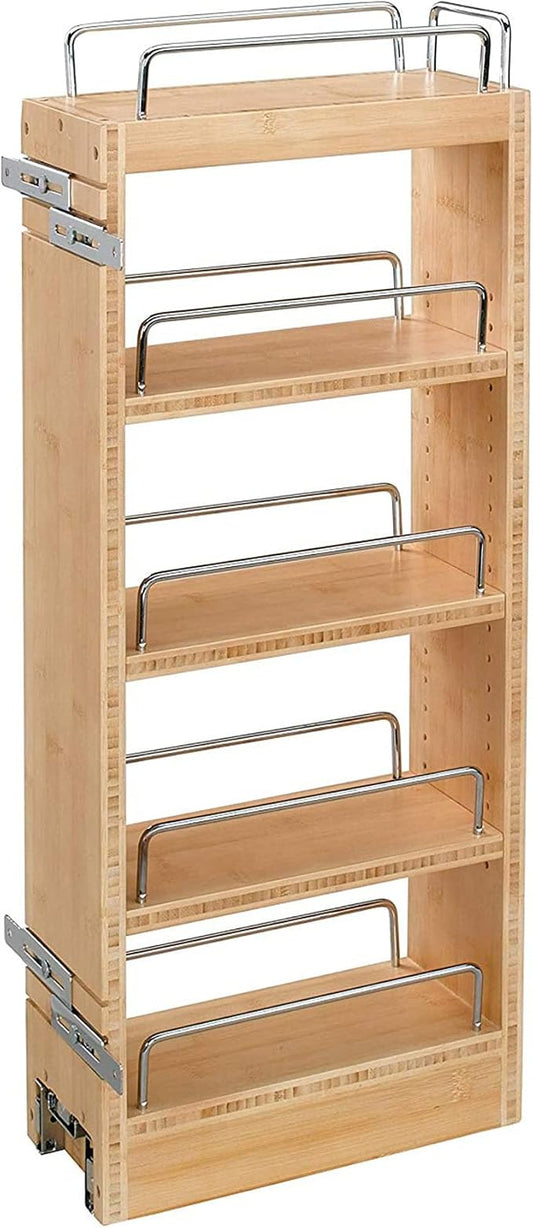 Rev-A-Shelf 8" Pullout Storage Organizer for Wall Kitchen Cabinets, Sliding Adjustable Shelves for Spice Rack or Cans, Wood and Chrome, 448-WC-8C by Rev-A-Shelf