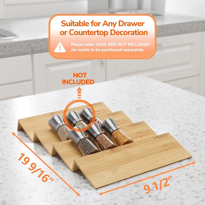 AMBIRD Bamboo Spice Drawer Organizer with Non-slip Mat,4 Tier Jar Spice Rack Tray 9.5'',Seasoning Organizer for Kitchen,Cabinet,Drawers,Countertop - Image 6