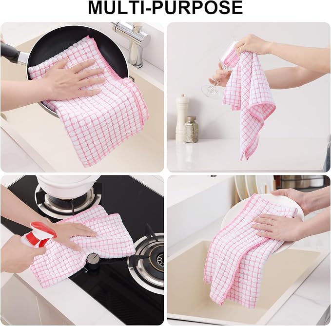 Kitinjoy Cotton 12 Pack Terry Kitchen Towels, Pink | 16 x 25 Inches Super Soft and Absorbent Dish Towels, Quick Drying hand towels for kitchen Drying - Image 4