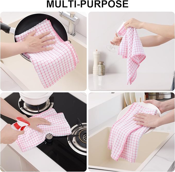 Kitinjoy Cotton 8 Pack Terry Kitchen Towels, Pink | 16 x 25 Inches Super Soft and Absorbent Dish Towels, Quick Drying hand towels for kitchen Drying - Image 4