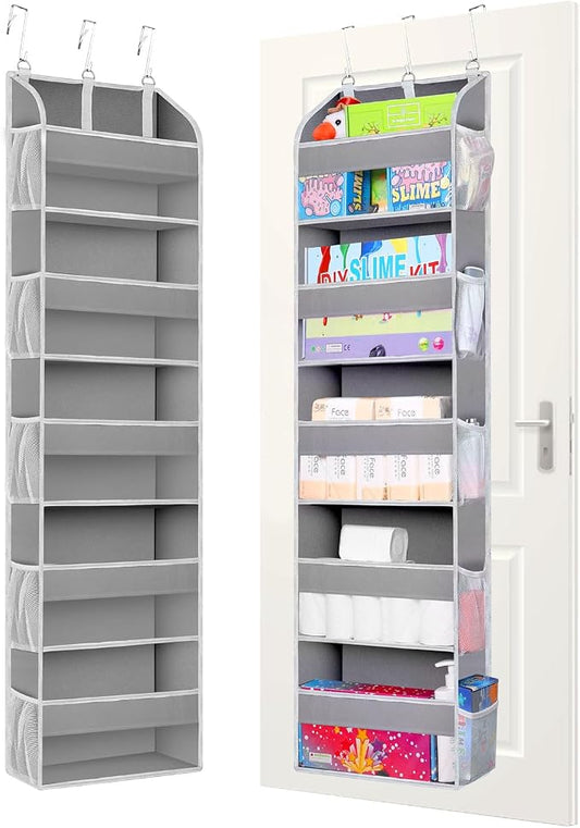 TAHAVICE 2 Pack Over the Door Storage Organizer, 5 Large & 10 Mesh Pockets | Hanging Storage Organizer with 40lb Capacity and Door Storage Space Saving for Bedroom,Bathroom,Nursery,Babyroom(Light Gray) by TAHAVICE
