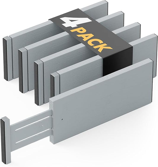 SpaceAid Bamboo 4 Pack Dresser Drawer Dividers, 4.65“ High Adjustable 12.5“-17” Drawer Organizers, Expandable Organization for Clothing, Clothes, Dressers, Gray by SpaceAid
