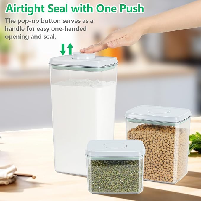 3 Pack Pasta Sugar Storage Containers with Pop-up Lid 1.26 + 2.11 + 3.48 Qt | Airtight Food Storage Container for Flour, Rice, Spaghetti, Nuts, Snack, Candy, Dog Treat, Kitchen Pantry Organization - Image 2