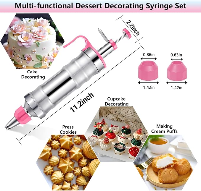Gawren-H&E 208 PCS Cake Decorating Kit,Baking supplies-Frosting Piping Kit | Cake Decorating Supplies with Icing Dispenser Gun,Piping Bags and Tips Set,Chocolate moulds,Spatulas and more(Light Pink) - Image 4