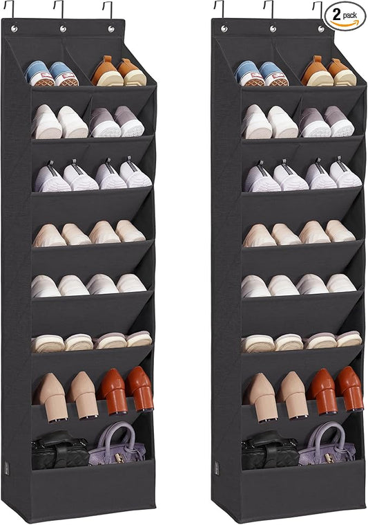 Over Door Organizer with 10 Extra Large Pockets, 23 Pairs Shoes Large Capacity Hanging Storage Organizer for Shoes, Diapers, Black, 8 Layers, 2-Pack by Unknown