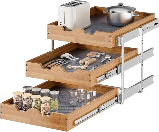 OCG Pull Out Cabinet Drawer 20" W x 21" D, 3 Tier Pull Out Cabinet Organizer, Heavy-Duty Slide Out Drawer for Cabinets, Organization for Kitchen, Pantry, Bathroom by OCG