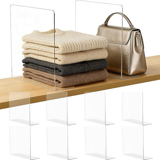 Acrylic Shelf Dividers Closet Organizers for Home Organization Enthusiasts | 12" Tall Sturdy Clear Closet Shelf Dividers for Clothes Purse pantry Separators in Bedroom Kitchen Office Shelf Space Saver by Lebouri