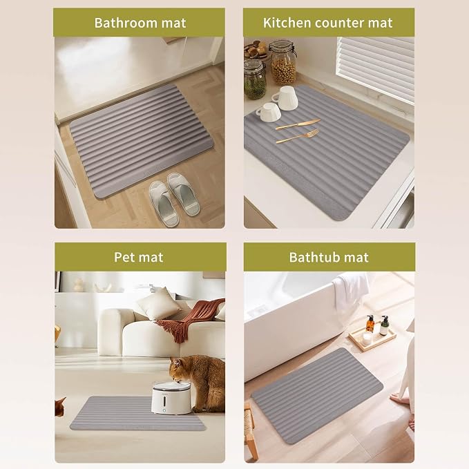 Stone Dish Drying Mat - Large Foldable Marbled Quick Drying Dish Mats, Stone Coasters Set of 4 Collapsible Ultra Absorbent Diatomaceous Earth Mats for Kitchen Counter Bathroom (Grey-REC) - Image 6