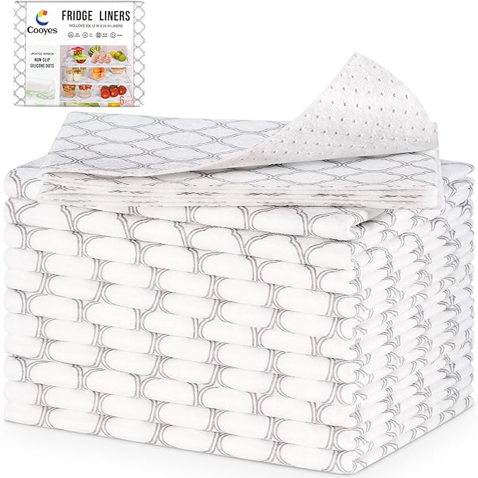 Cooyes Felt Shelf Liners for Drawer & Kitchen Cabinet, 12 Pack, 12" × 24 ", Non Slip Fridge Liners Machine Washable, Breathable Refrigerator Mats for Glass Shelves, Keep Produce Fresh Longer by Cooyes