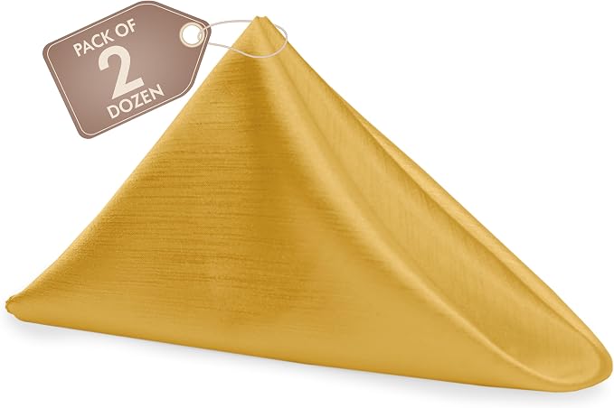 17x17-Inch Shantung Cloth Napkins, Goldenrod, Set of 24 | Bulk Case of 2 Dozen, Satin, Square, 100% Polyester Fabric, Reversible, Faux Dupioni Silk Reverse Side, Machine Washable by UltimateTextile