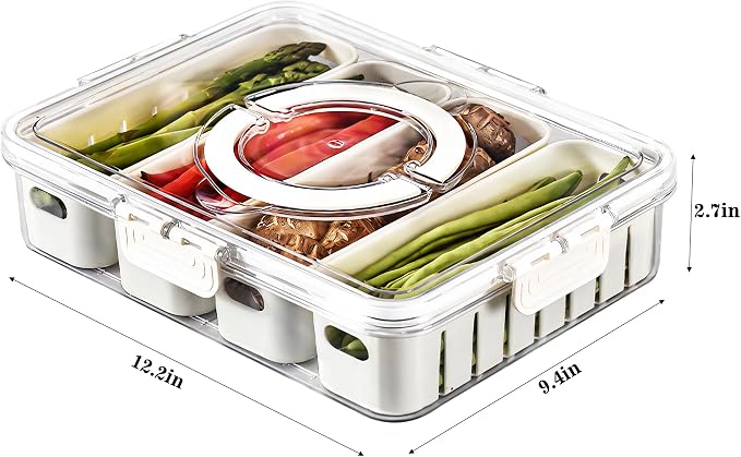 2Pack Divided Snackle Box with Lids Stackable Food Serving Tray for Fruit&Veggie Plastic Fridge Storage Container for Pantry Freezer Clear Snack Box for Meal Prep Candy Nuts Spice - Image 2