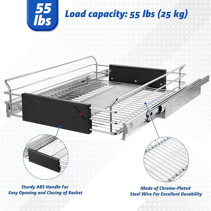 Expandable Pull Out Cabinet Organizer, Slide Out Drawers for Kitchen Cabinets, Heavy Duty Storage Drawers, Chrome Plated Cabinet Wire Shelf, Adjustable Width 12.5~20.2" W x 17.3" D - Image 3