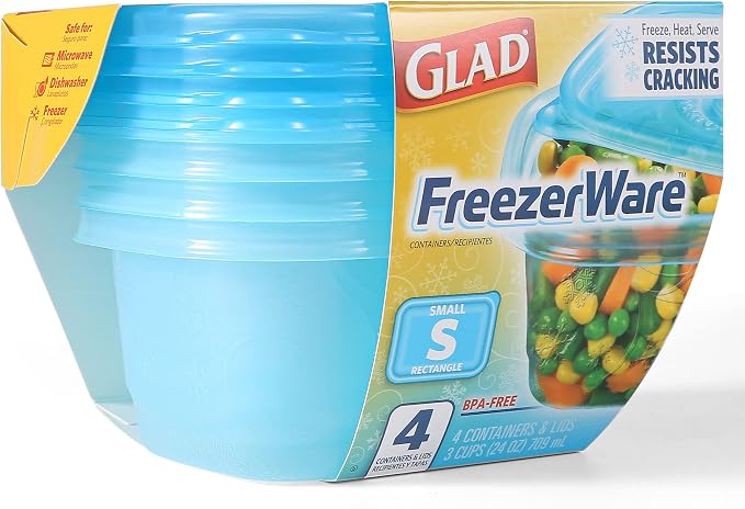 Glad Food Storage Containers, Small Rectangle, 24 Ounces | Freezerware | 4 Count Set | Pack of 2 - Image 3