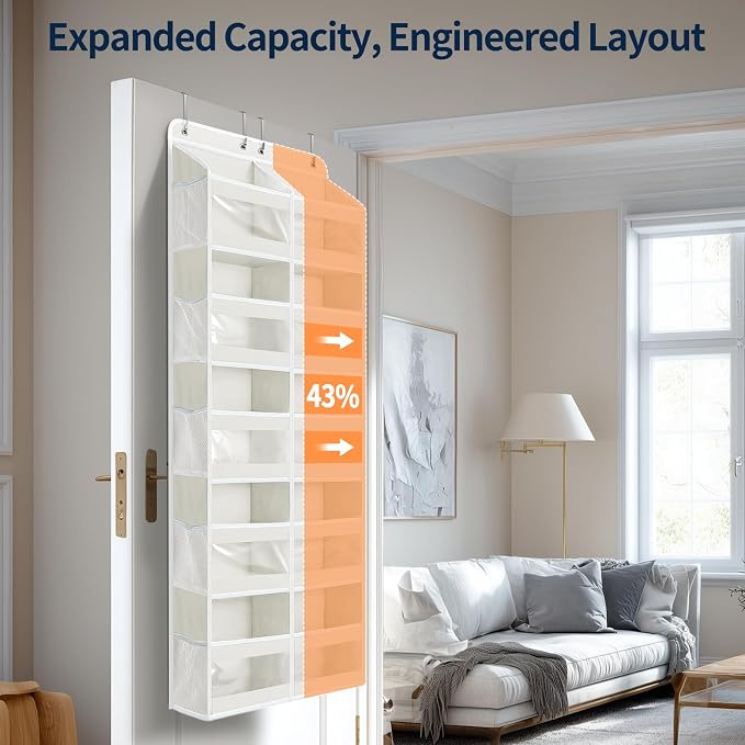 Yecaye 5-Tier Over The Door Organizer Dual-Column, 80lbs Load Extra Large Over the Door Storage of 10 Compartments, Heavy Duty Door Organizer Hanging for Dorm Bathroom Pantry, Cream White 2 Pack - Image 3