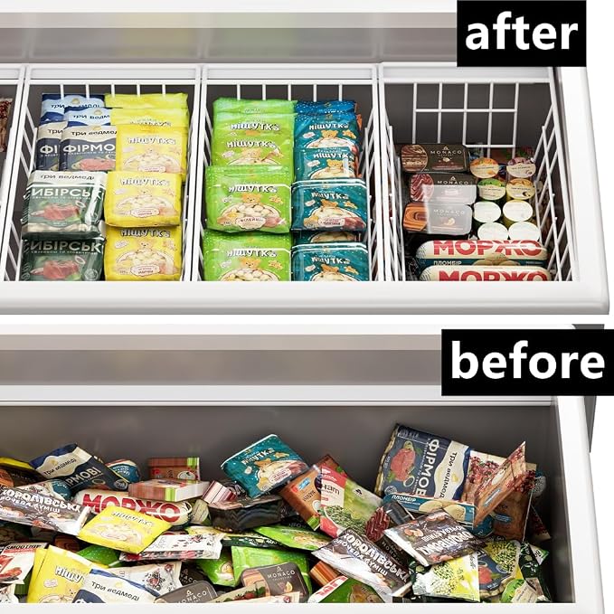 Slideep 17.5'' Large Storage Baskets Chest Freezer Organizer, Sturdy Metal Wire Pantry Freezer Bin for Home Kitchen Organization 2 Packs, White - Image 4