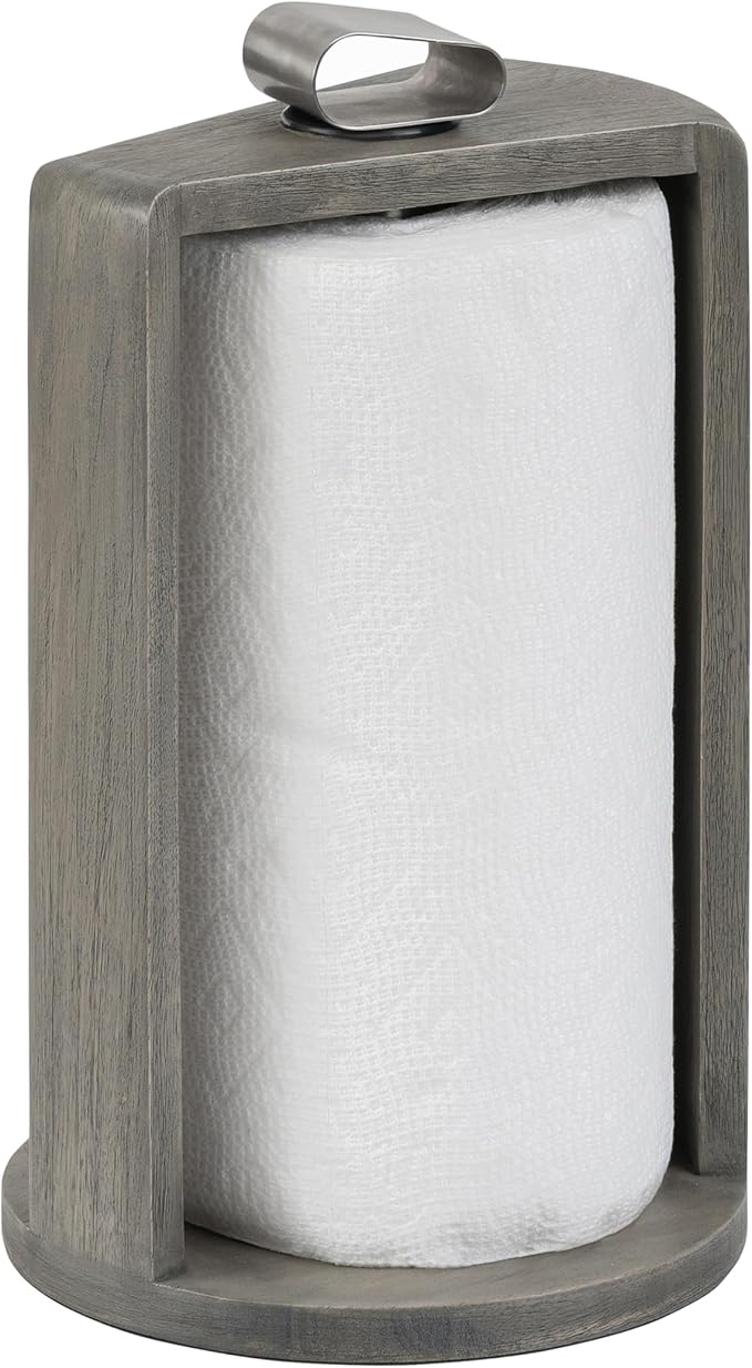 Anji Mountain Wooden Paper Towel Holder with Metal Holder, Holder Stand for Kitchen Roll Organizer & Kitchen Dining Table Home Décor, Countertop Fits Jumbo & Mega Rolls - Greige/Nickel, Top Load - Image 2