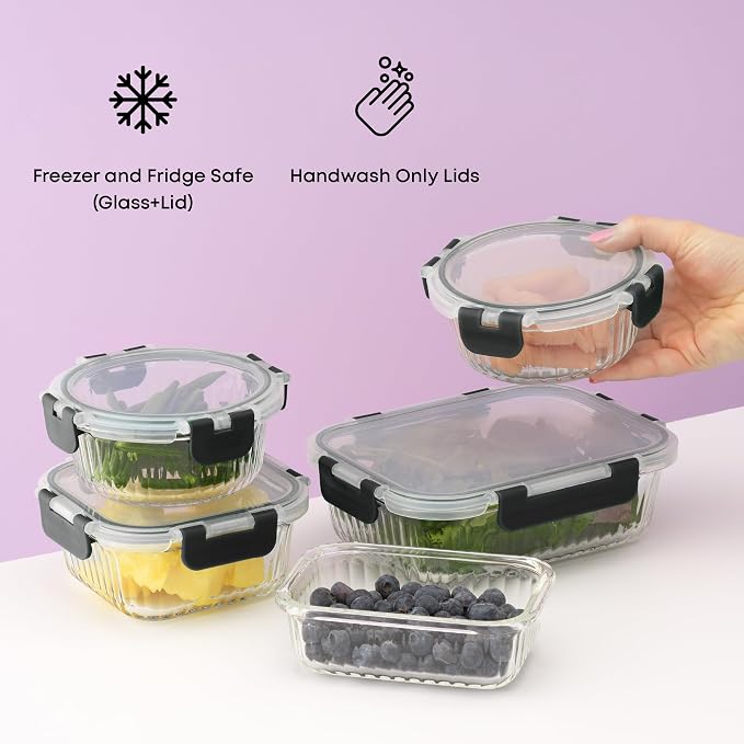 JoyJolt 24pc Borosilicate Glass Storage Containers with Lids | 12 Airtight/Freezer Safe Food Storage Containers for Pantry and Kitchen | Meal Prep Container for Lunch | Glass Tupperware Set - Image 6