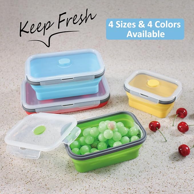 Collapsible Food Storage Containers with Airtight Lid, 4 Sizes, Annaklin Small and Large Stacking Silicone Collapsible Meal Prep Container Set for Leftover, Microwave Freezer Dishwasher Safe, Set of 4 - Image 2