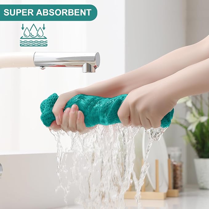 Homaxy 12 Pack 100% Cotton Kitchen Towels and Dishcloths Set, Teal | 12 x 12 Inches and 13 x 28 Inches Kitchen Towels Set, Ultra Soft Absorbent Dish Cloths for Washing Dishes - Image 3