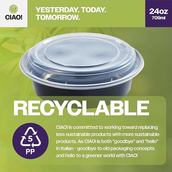 CIAO! 24oz Heavy Weight Injection Molded Microwavable Black Round Food Container with Lid (150/case) - Image 3