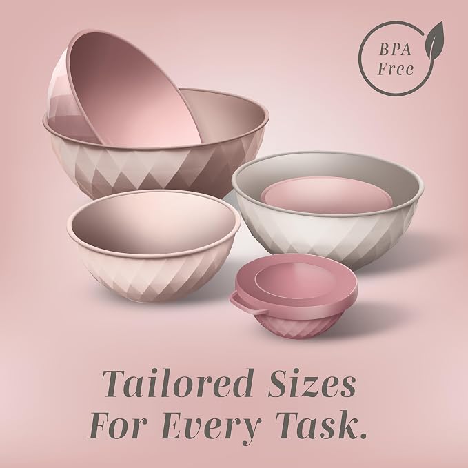 COOK WITH COLOR Mixing Bowls with Lids - 12 Piece Plastic Nesting Bowls Set includes 6 Prep Bowls and 6 Lids, Microwave Safe Mixing Bowl Set, Pink Diamond - Image 5