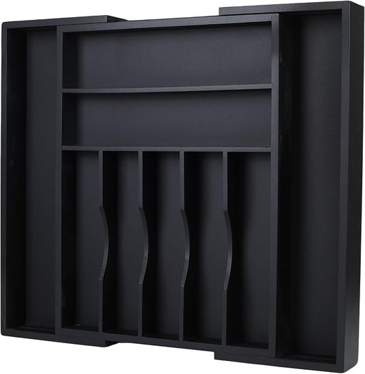 Bamboo Silverware Organizer, Expandable 9-Compartment Drawer Tray | 9 compartments, expandable 13.46-19.88 in width, bamboo construction, for flatware, utensils, and household items by Unknown