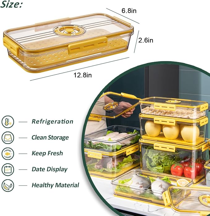 CottonColors Fridge Organizer, Food Storage Containers With Lids for Timer & Drain Board Stackable Refrigerator Organizers and Storage（Short, Small, 1.5 L） - Image 2