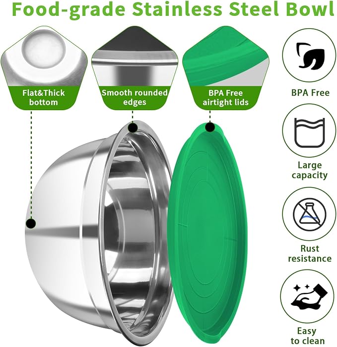 7 Pcs Stainless Steel Mixing Bowls with Colorful Lids Set Metal Salad Bowls | Nesting Design for Kitchen Mixing/preping/Saving, Size: 0.7, 1.1, 1.5, 2.1, 3.5, 4, 4.5Qt - Image 3