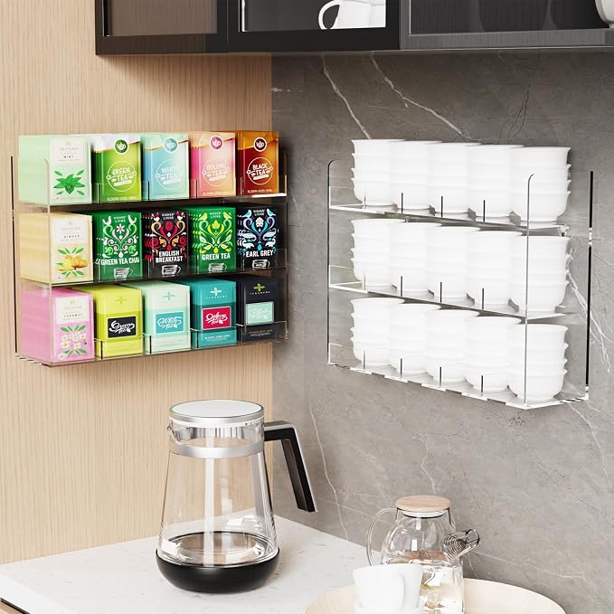 Acrylic Tea Bag Organizer, 3 Layers Tea Bag Holder for Tea Packets, Wall Mount Display Tea Caddy for Countertop or Cabinet, 15 Slots, Clear - Image 6