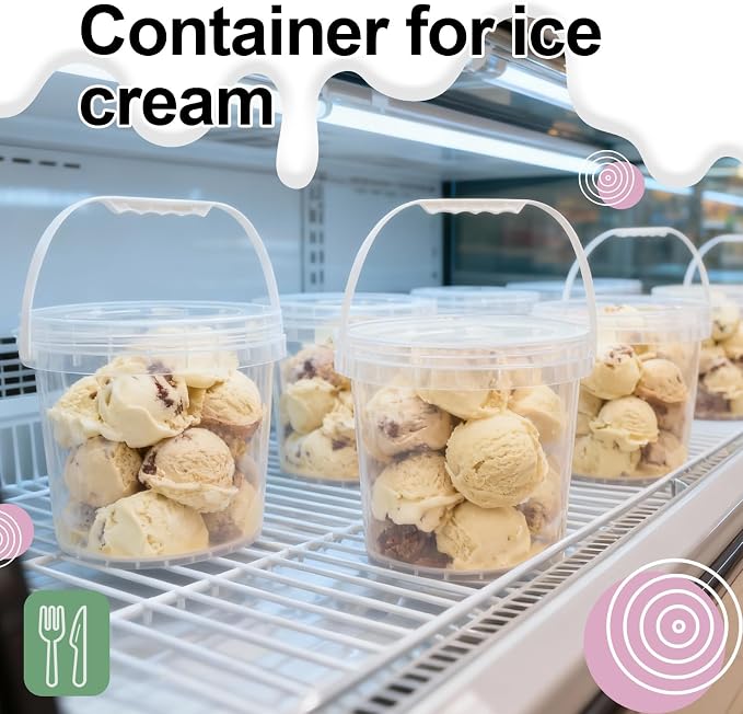 4 Pack 1 Gallon Food Grade Plastic Buckets with Screw Lids & Handle, Reusable Storage Containers for Snacks, Salad, Sauce - Clear Freezer Safe Bucket Set - Image 5