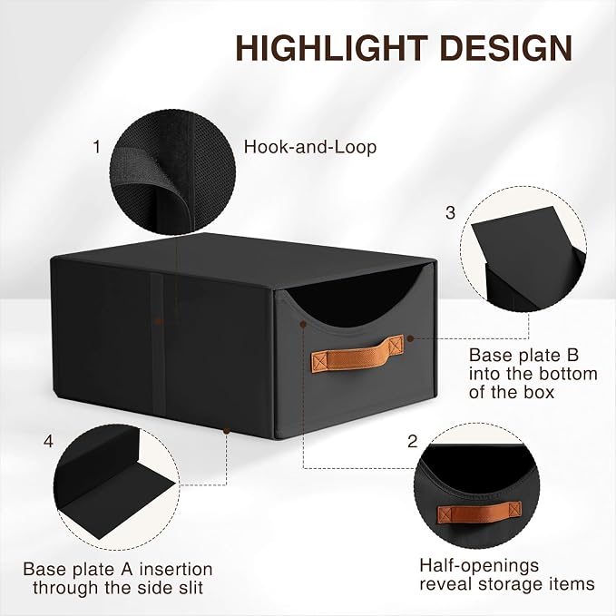 Stackable Storage Drawers - Collapsible Storage Bins with Drawers, 6 Pack Closet Shelf Organizer Basket, Fabric Pull Out Organizer for Bedroom, Living Room, Dorm, Black - Image 6